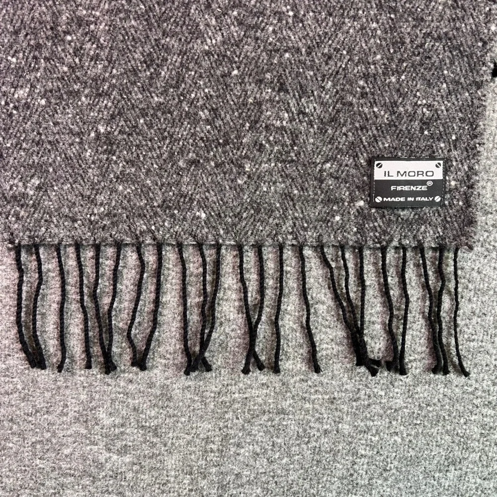 Moro Firenze Scarf Mens OS Grey Herringbone Wool Blend Made in Italy Winter Cozy